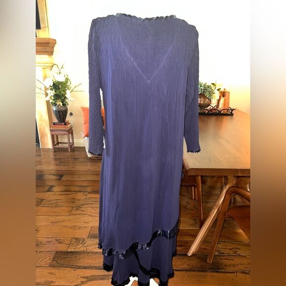 KOMAROV Midnight Lagenlook Bead Trim V-Neck Tiered Chiffon NWT Fit & Flare XL - Picture 4 of 11